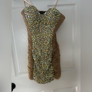 La Femme embellished nude formal dress